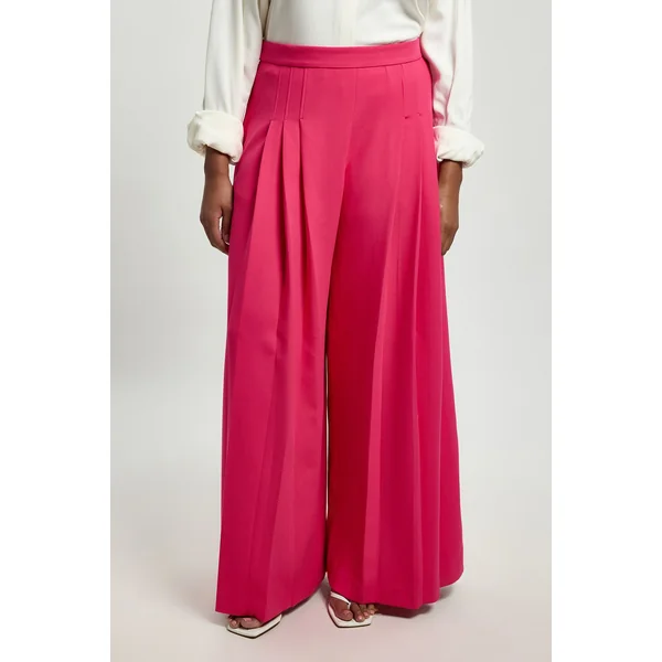 Pantalon Grande Taille Tailleur Structuré Crêpe Plissé Jambe Large