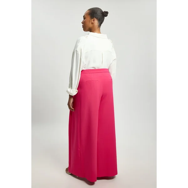 Pantalon Grande Taille Tailleur Structuré Crêpe Plissé Jambe Large