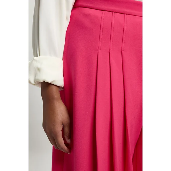 Pantalon Grande Taille Tailleur Structuré Crêpe Plissé Jambe Large