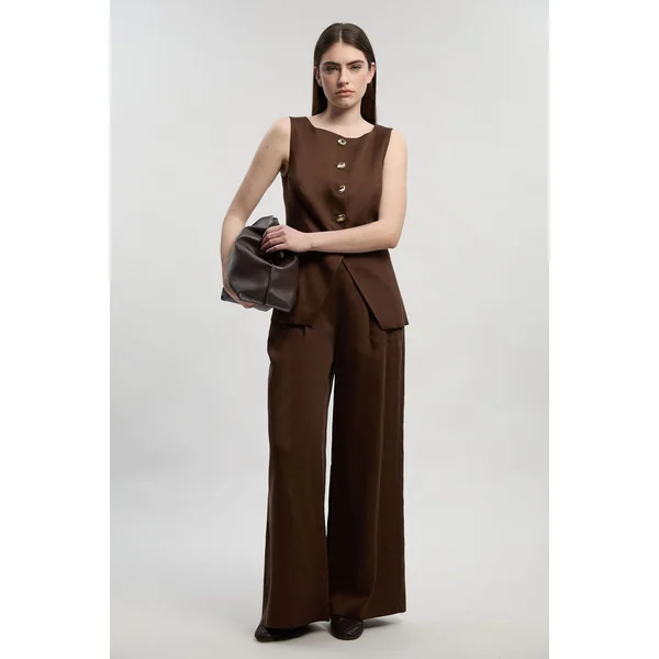 Pantalon Large Ajusté En Lin Petite