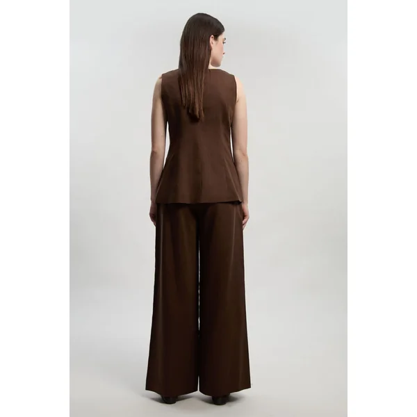 Pantalon Large Ajusté En Lin Petite
