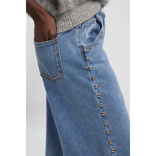 Pantalon Large en Denim à Clous