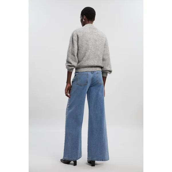 Pantalon Large en Denim à Clous