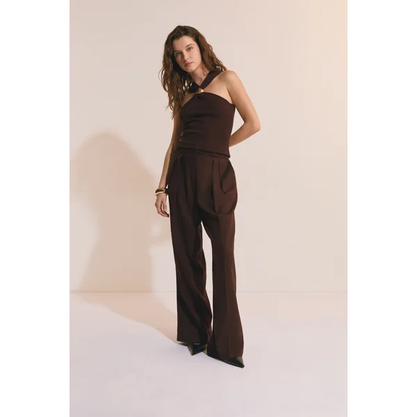 Pantalon large en lin mélangé