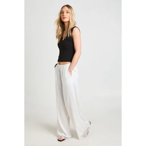 Pantalon Large En Satin Avec Bordure En Dentelle Petite