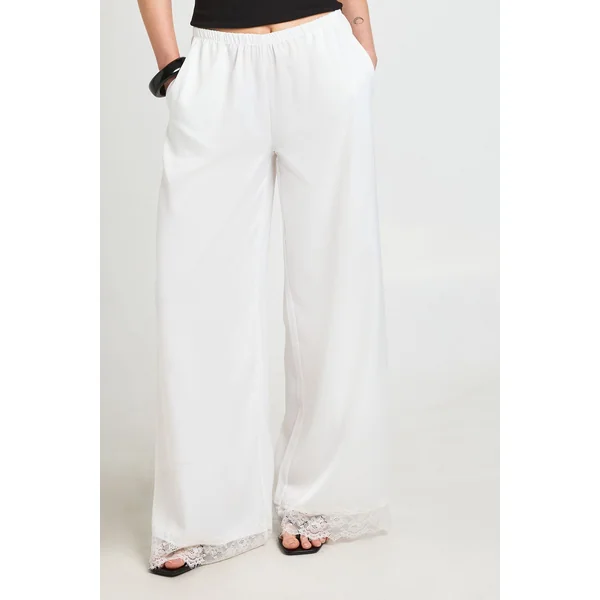 Pantalon Large En Satin Avec Bordure En Dentelle Petite
