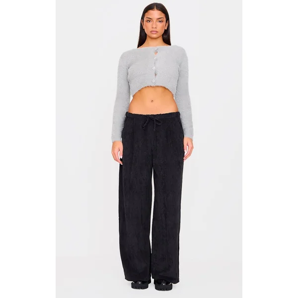 Pantalon Large En Velours Côtelé Taille Basse Avec Cordon De Serrage