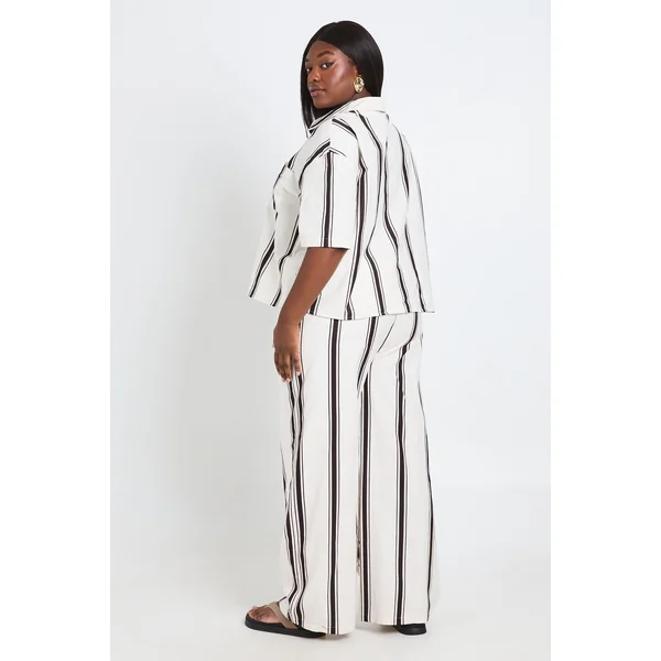 Pantalon Large Grande Taille À Rayures En Lin