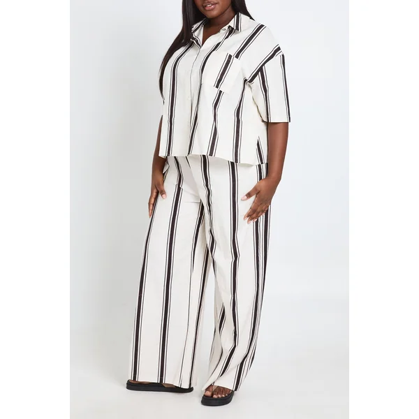 Pantalon Large Grande Taille À Rayures En Lin