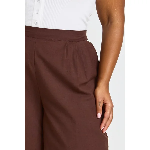 Pantalon Large Plissé Aspect Lin Grande Taille