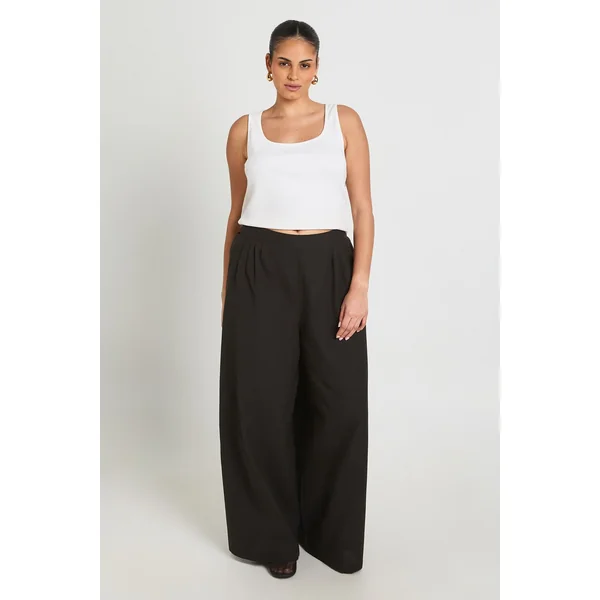 Pantalon Large Plissé Grande Taille Aspect Lin