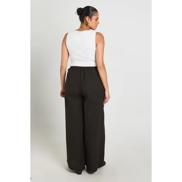 Pantalon Large Plissé Grande Taille Aspect Lin
