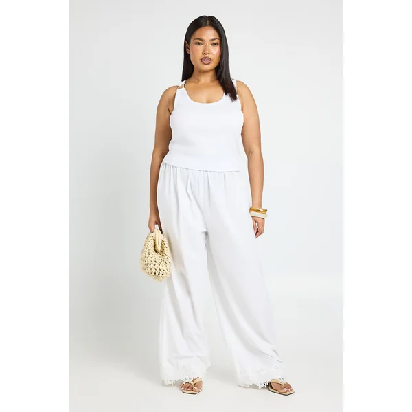 Pantalon Large Taille Plus Avec Détails De Broderie Anglaise Ajourée