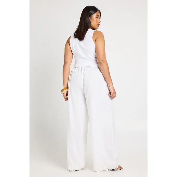 Pantalon Large Taille Plus Avec Détails De Broderie Anglaise Ajourée