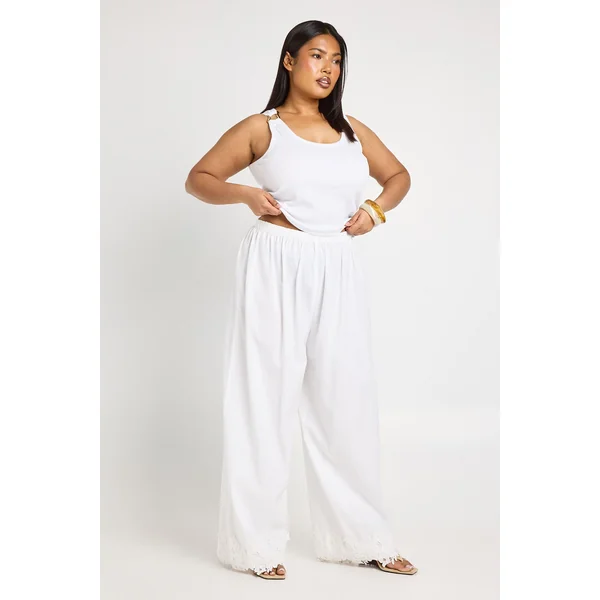 Pantalon Large Taille Plus Avec Détails De Broderie Anglaise Ajourée