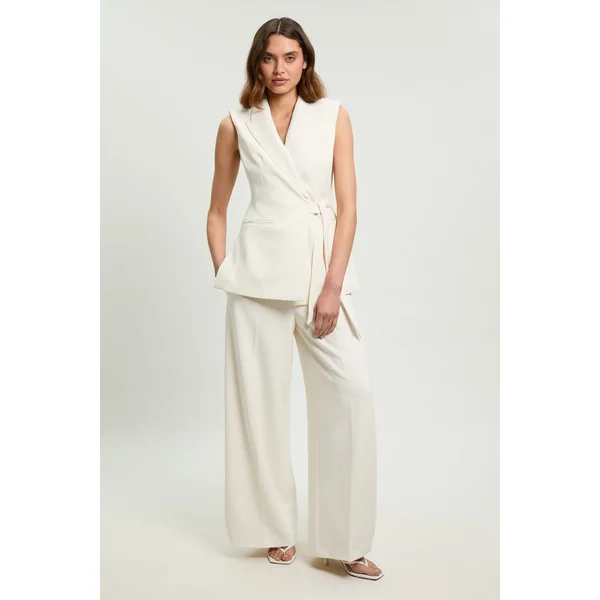 Pantalon Large Tailleur En Tissu Stretch Compact