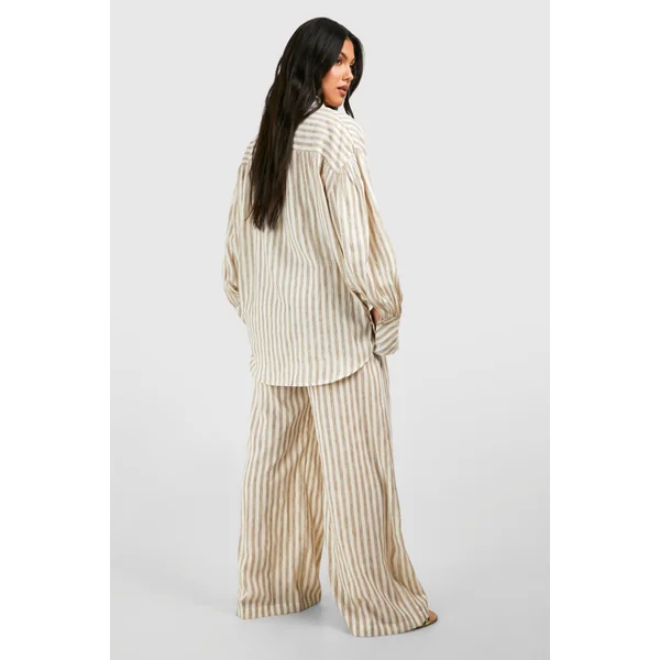 Pantalon maternité look lin à rayures, jambe droite