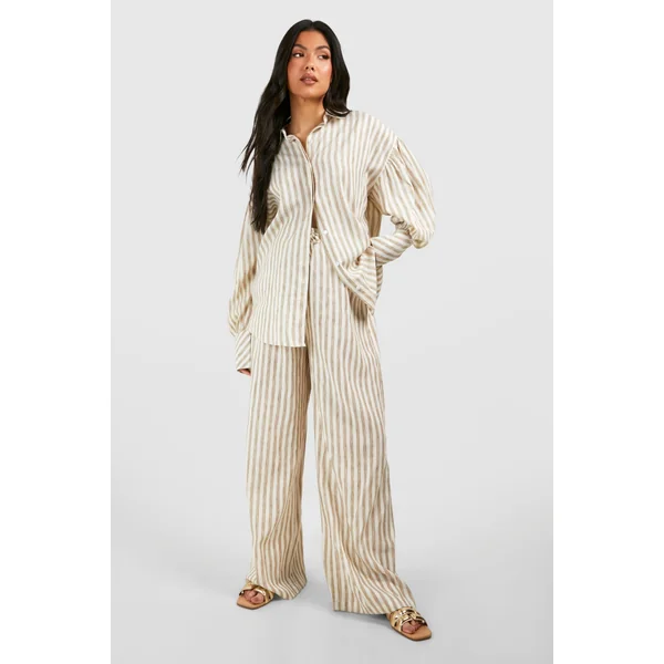 Pantalon maternité look lin à rayures, jambe droite