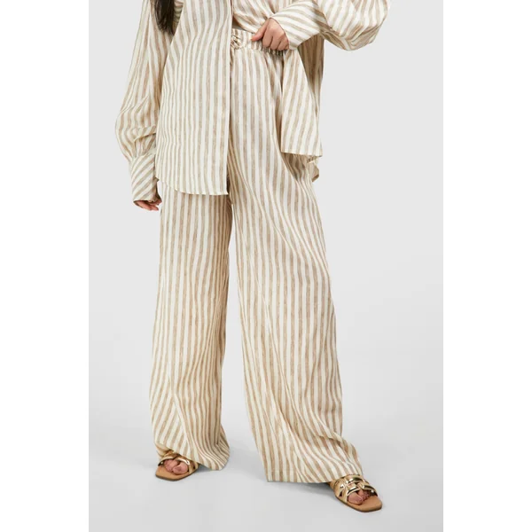 Pantalon maternité look lin à rayures, jambe droite
