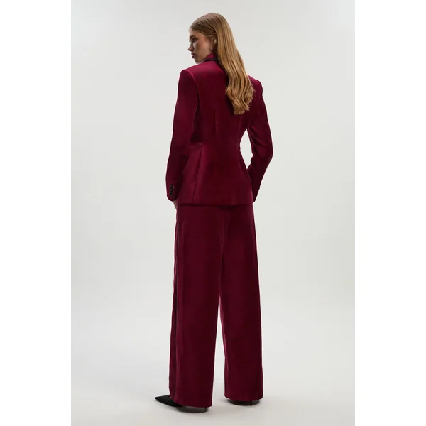 Pantalon Petite en Velours à Jambes Larges avec Détails Gros-Grain