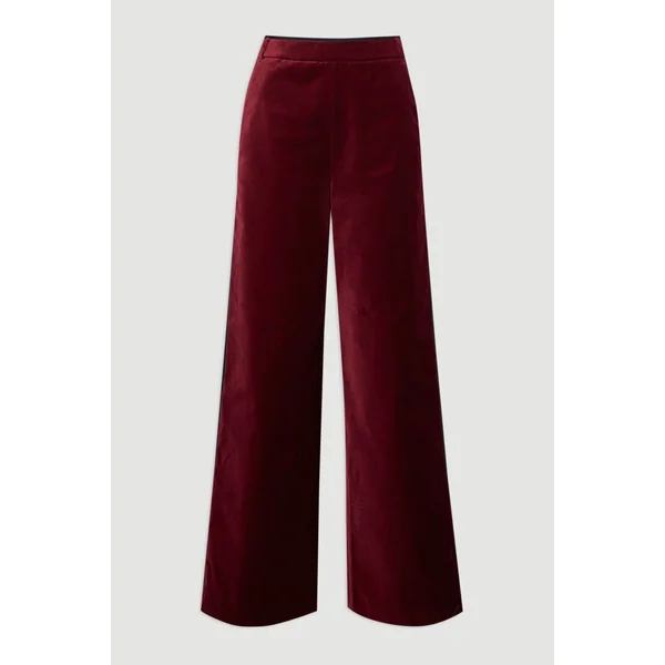 Pantalon Petite en Velours à Jambes Larges avec Détails Gros-Grain