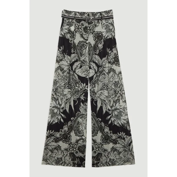 Pantalon taille haute en soie et coton tissé Tile