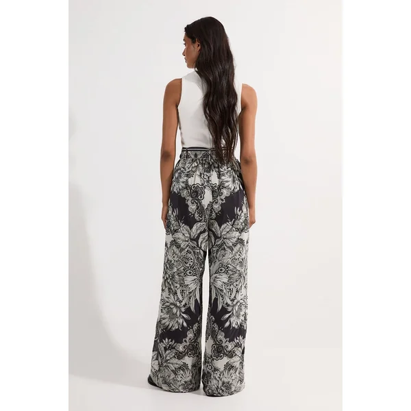Pantalon taille haute en soie et coton tissé Tile