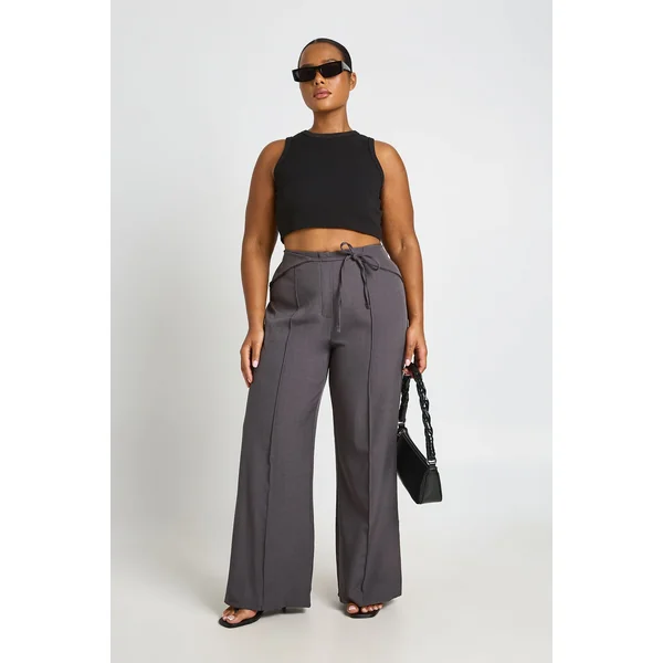 Pantalon Taille Haute Grande Taille Avec Ceinture À Nouer