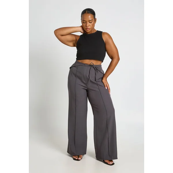 Pantalon Taille Haute Grande Taille Avec Ceinture À Nouer