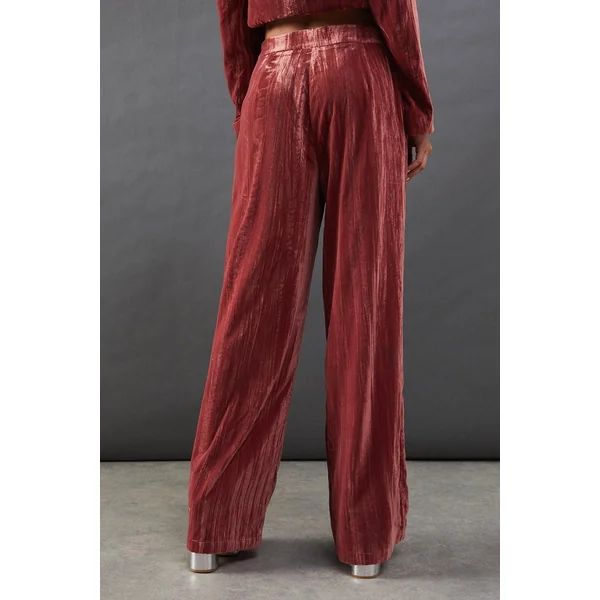 Pantalon Tailleur Taille Haute en Velours Froissé