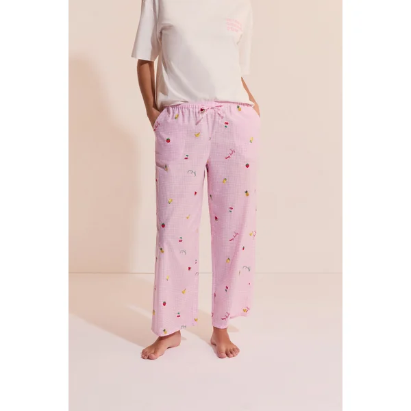 Pantalon vichy à motifs fruits