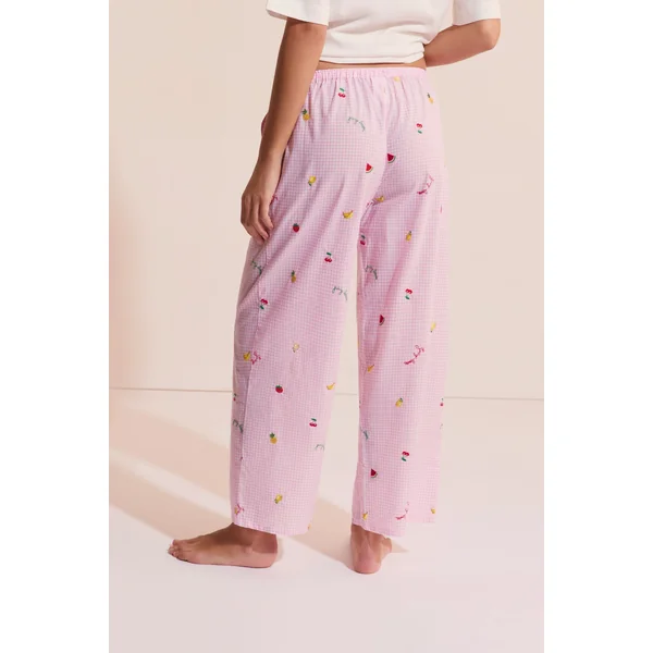 Pantalon vichy à motifs fruits