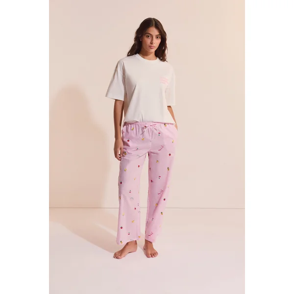 Pantalon vichy à motifs fruits