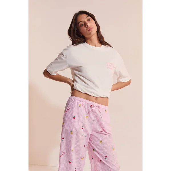 Pantalon vichy à motifs fruits