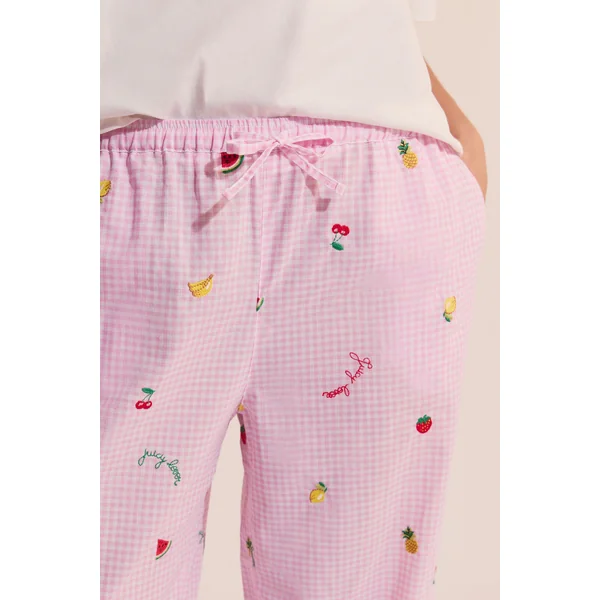 Pantalon vichy à motifs fruits