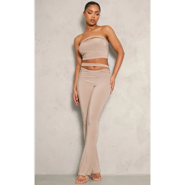 Pantalon Évasé Ajusté À Découpes Et Taille Repliable En Jersey Fluide