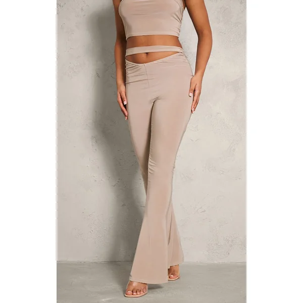 Pantalon Évasé Ajusté À Découpes Et Taille Repliable En Jersey Fluide