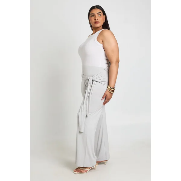Pantalon Évasé Grande Taille Avec Ceinture Nouée À La Taille