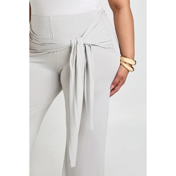 Pantalon Évasé Grande Taille Avec Ceinture Nouée À La Taille