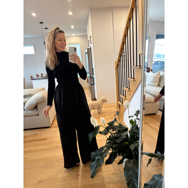 Pantalons chic fluide - noir satiné