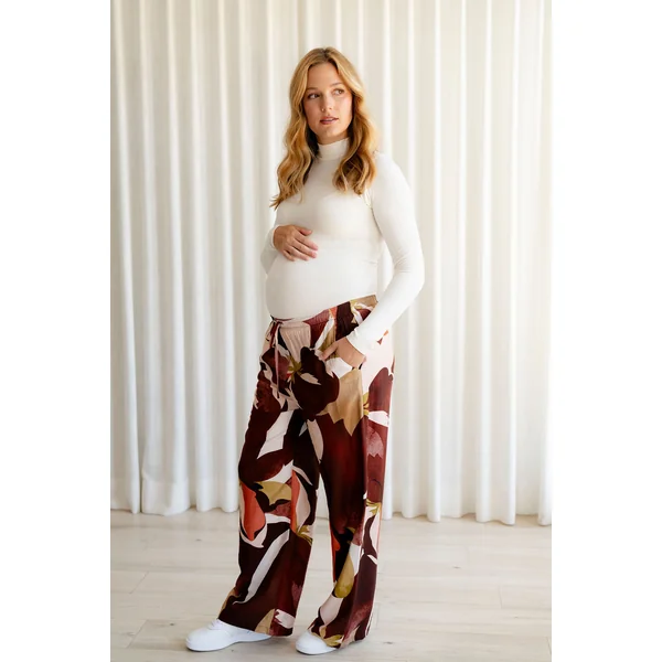 Pantalons fluides imprimés - motifs bourgogne