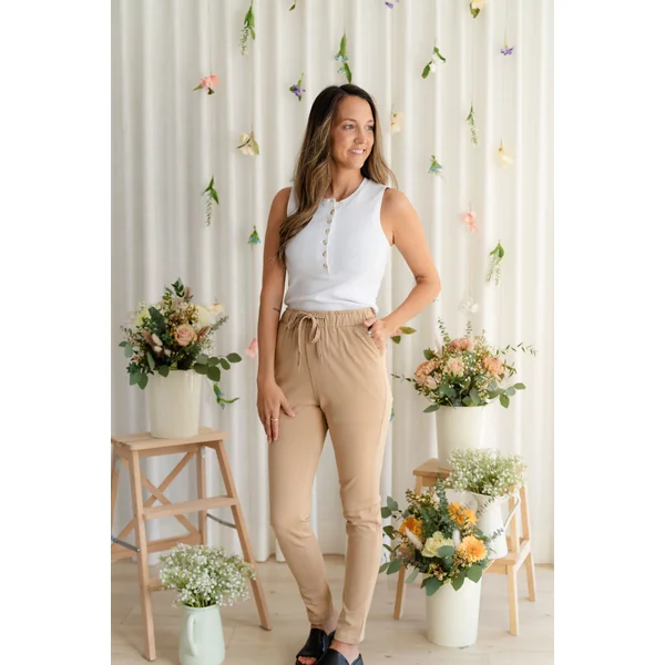 Pantalons urbains à taille élastique - beige