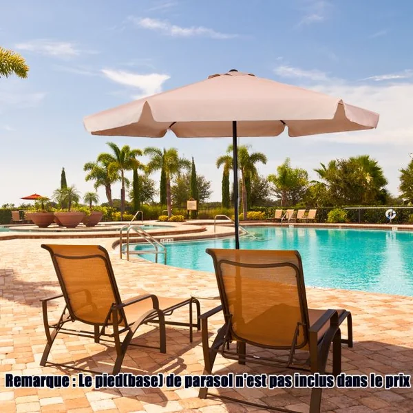 Parasol de Jardin Droit Ø 3 m Anti-UV pour Balcon Terrasse Base non Incluse en Métal et Polyester, Brun