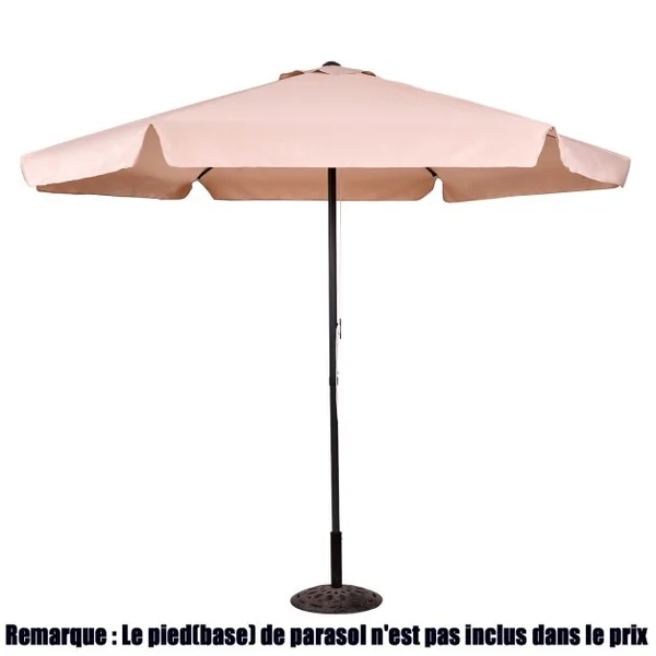 Parasol de Jardin Droit Ø 3 m Anti-UV pour Balcon Terrasse Base non Incluse en Métal et Polyester, Brun