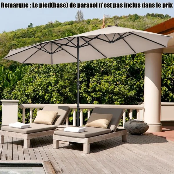 Parasol de Jardin Extérieur 470 x 280 CM Grande Taille XXL, Parasol Plage à 12 Côtes Manivelle Cadre Métal Toile Polyester Parasol Double Jumeau pour Cour Patio Terrasse Piscine Beige