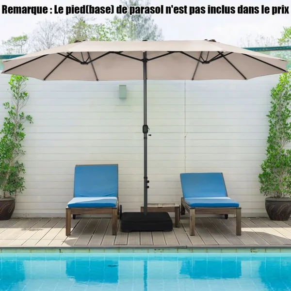 Parasol de Jardin Extérieur 470 x 280 CM Grande Taille XXL, Parasol Plage à 12 Côtes Manivelle Cadre Métal Toile Polyester Parasol Double Jumeau pour Cour Patio Terrasse Piscine Beige