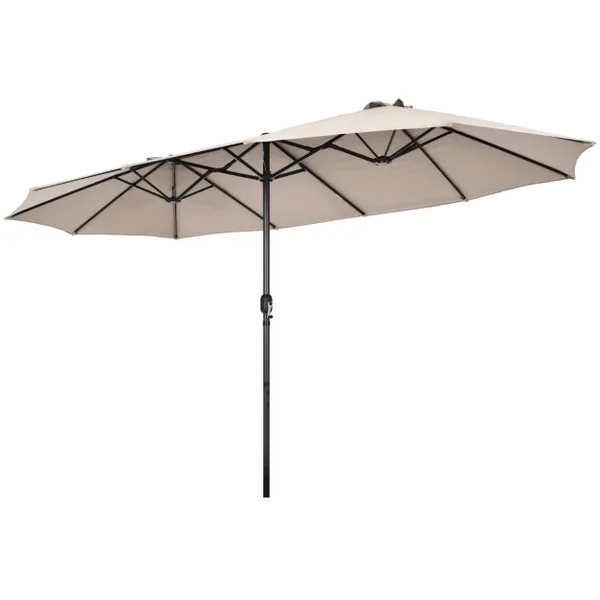 Parasol de Jardin Extérieur 470 x 280 CM Grande Taille XXL, Parasol Plage à 12 Côtes Manivelle Cadre Métal Toile Polyester Parasol Double Jumeau pour Cour Patio Terrasse Piscine Beige