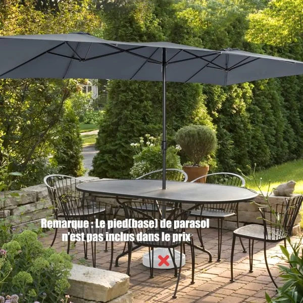 Parasol de Jardin Extérieur 470 x 280 CM Grande Taille XXL, Parasol Plage à 12 Côtes Manivelle Cadre Métal Toile Polyester Parasol Double Jumeau pour Cour Patio Terrasse Piscine Gris