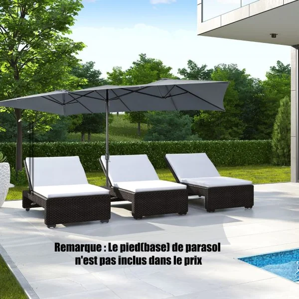Parasol de Jardin Extérieur 470 x 280 CM Grande Taille XXL, Parasol Plage à 12 Côtes Manivelle Cadre Métal Toile Polyester Parasol Double Jumeau pour Cour Patio Terrasse Piscine Gris