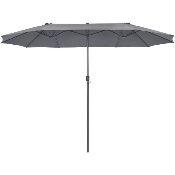 Parasol de Jardin Extérieur 470 x 280 CM Grande Taille XXL, Parasol Plage à 12 Côtes Manivelle Cadre Métal Toile Polyester Parasol Double Jumeau pour Cour Patio Terrasse Piscine Gris